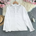 thumbnail image 3 of Women Lace Shirts Solid Color Round Neck Long Sleeve Elegant Button Down Tunic Tops Fall Winter Office Work Party Blouses Comfortable Lightweight Fashion Tees Size S-3XL, 3 of 8