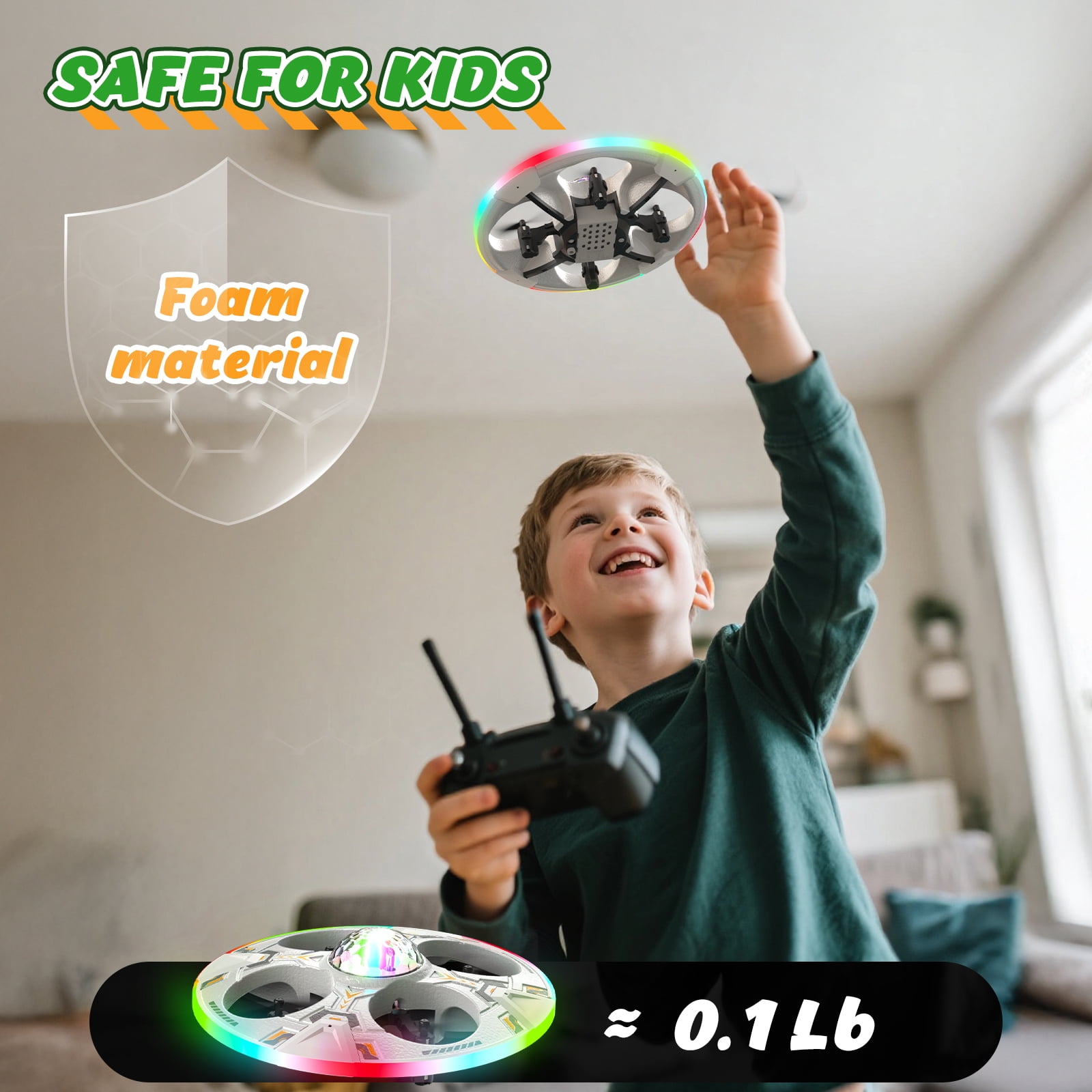 Mini UFO Drone for Kids – RC Plane Flying Airplane Toy Remote Control Helicopter with LED Lights, Auto Hover, 2 Batteries(14 Min Flight)