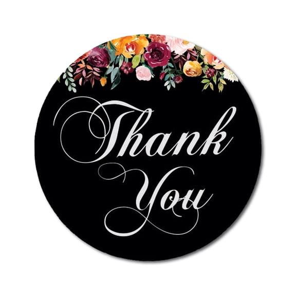 Darling Souvenir 45 Black Pcs Round Floral Thank You Stickers DIY Envelope Seals-1.6 Inches