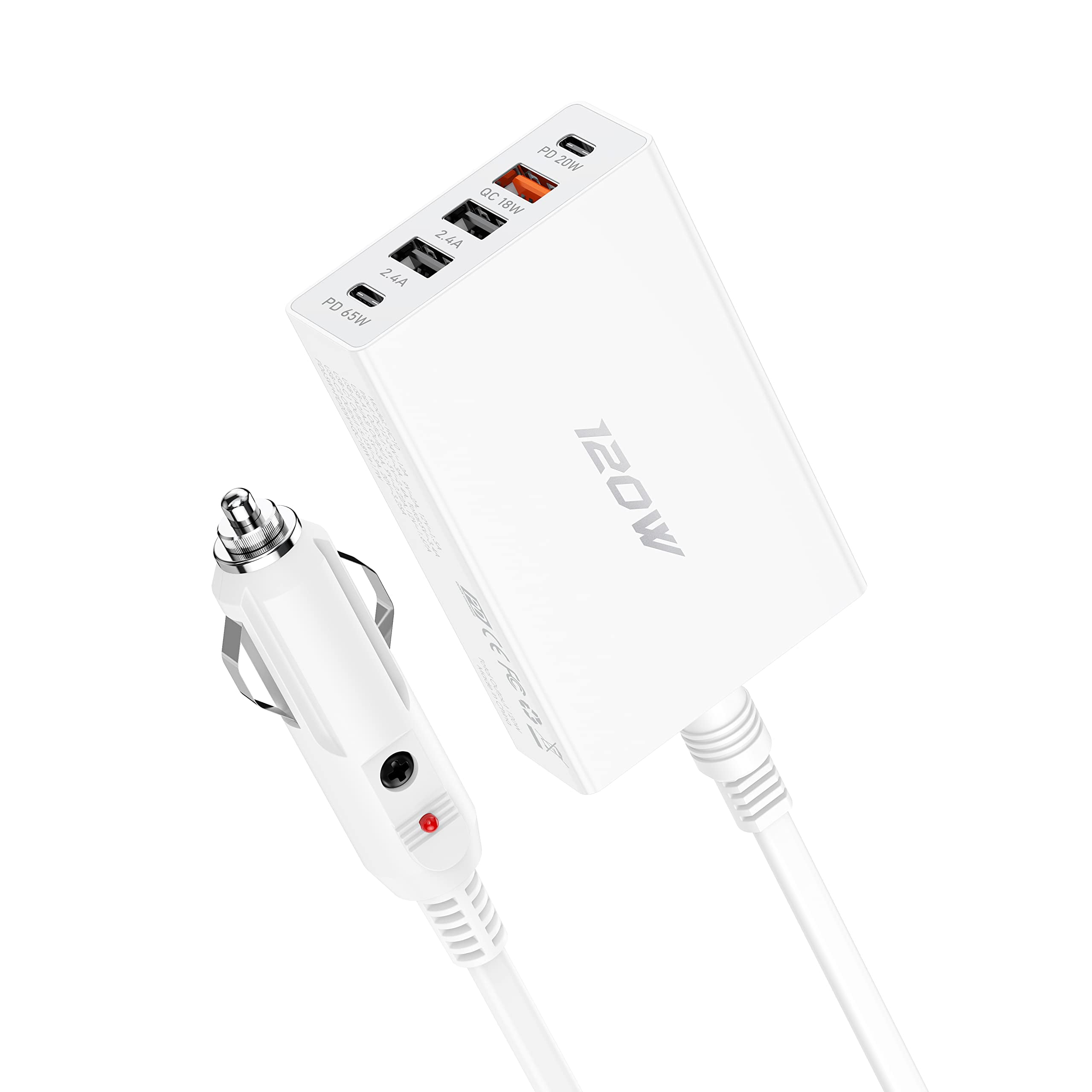 5 Multi Ports USB C Car Charger, 120W Fast Car Charger Adapter, Dual