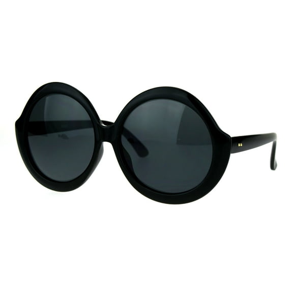 Womens Fem Mod Round Shaggy Groove Hippie Plastic Frame Sunglasses All Black