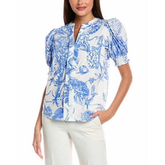 T Tahari womens Button Blouse, m, White