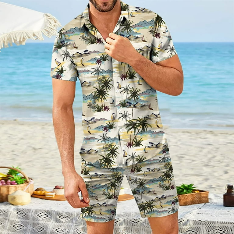  HNKDD Beach Wear Clothes Men Shirt Set Sea Side Vocation  Clothing Loose 2 Piece Set Outfits (Color : D, Size : M code) : Clothing,  Shoes & Jewelry