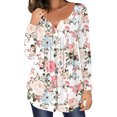 thumbnail image 1 of Camiseta informal para mujer, blusa estampada de manga larga con cuello redondo y fruncido Fridja fjkfkj667, 1 of 6