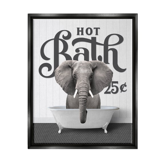 Stupell Industries Vintage Hot Bath Elephant Animals & Insects Painting Black Floater Framed Art Print Wall Art, 17 x 21