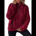 thumbnail image 1 of Suéter de Larga con Cremallera de un Cuarto para Mujer, Sudadera de Forro con Capucha, Sudaderas con Solapa, Suéteres Cálidos con Bolsillos. Vino Tinto L, 1 of 9