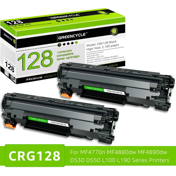 GREENCYCLE 2 Pack Compatible for Canon 128 CRG128 C128 High Yield Black Toner Cartridge Replacement with ImageClass D530 D550 MF4400 MF4770n MF4870dn Printer