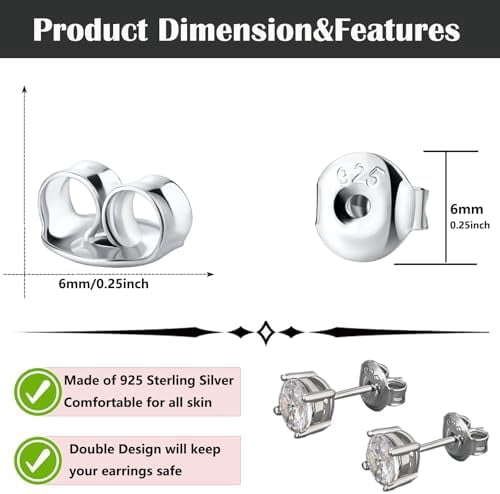 Silver Earring Backs Replacements - Hypoallergenic Earring Backs for Studs, Secure Ear Locking for Stud Earrings Ear Nut for Posts, 6 PCS Gold 6 PCS White Gold