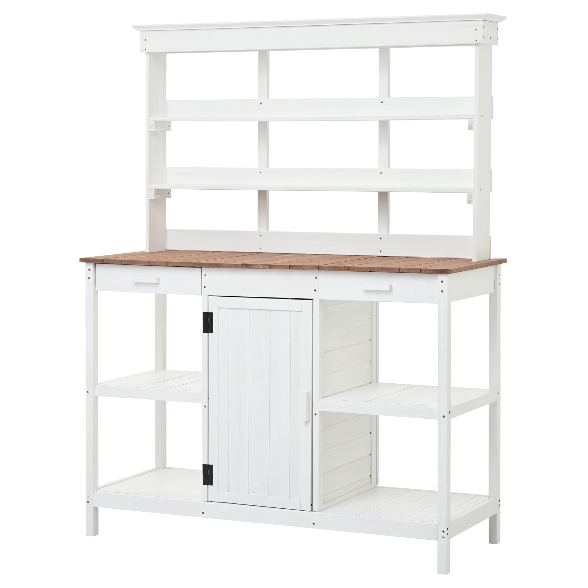 MAYEERTY 66" Tall Outdoor Wood Potting Bench, Farmhouse Garden Workstation with Counter Height Tabletop, 2 Drawers for Backyard, Mudroom, Patio