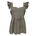 thumbnail image 4 of DHFJKG T Shirts For Women Cute Square Neck Sleeveless Ruffle Loose Fit Summer Beach Crop Top Flared Hem Cozy Tops, 4 of 5