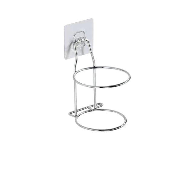 Double Round Hair Dryer Holder, Stainless Steel Wall Mounted Bathroom Storage Organizer, No-Drill Adhesive Stand with 2.8in x 2.8in Sticker White