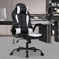 thumbnail image 2 of YRLLENSDAN Ergonomic Racing Gaming Chair with Lumbar Support, Adjustable Leather Office Chair with Massager, Comfy Computer Chair with Flip up Arms for Adults, whITE, 2 of 7