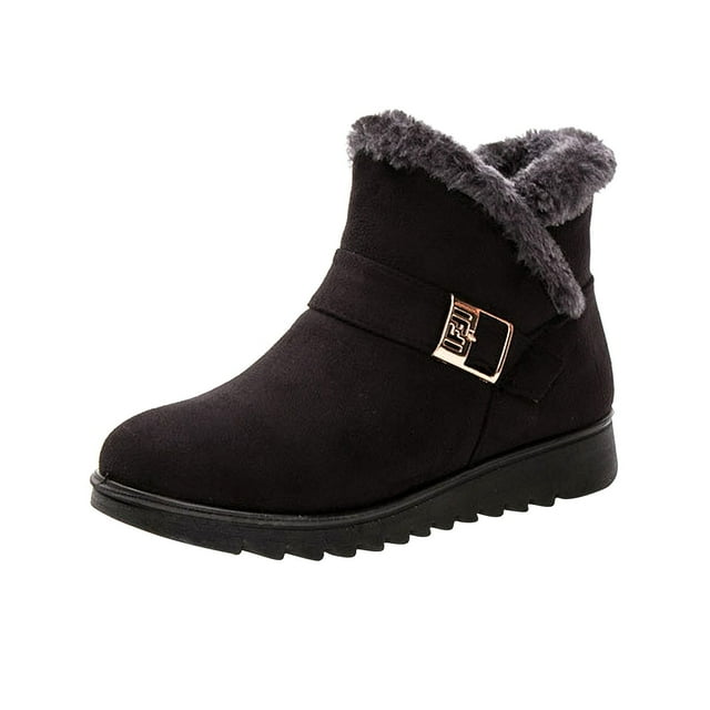 Liquidation d'Économies d'Hiver! Bottines pour Femmes PEZHADA, Bottes pour Femmes, Grandes Tailles Bottes d'Hiver pour Femmes Isolées pour l'Extérieur Chaussures à Bout Rond à Enfiler Bottes Décontractées à Fermeture Éclair Noir