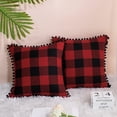 thumbnail image 5 of PiccoCasa 2Pcs Pompoms Buffalo Retro Plaid Throw Pillow Covers, Decorative Cushion Covers, 18"x18", Red and Black, 5 of 8