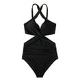 thumbnail image 5 of Lopeceal Womens Sexy Front Criss Cross Tummy Control High Waisted Monokini Bathing Suit Plunge Retro High Cut Swimsuit, 5 of 5