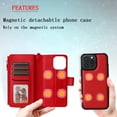 thumbnail image 3 of Dteck for iPhone 16 Pro Wallet Case, 2 In 1 Detachable Protective Phone Case Women Men Kickstand flip Cover Wrist Strap Zipper Credit Card Holder Slots for iPhone 16 Pro,Red, 3 of 6