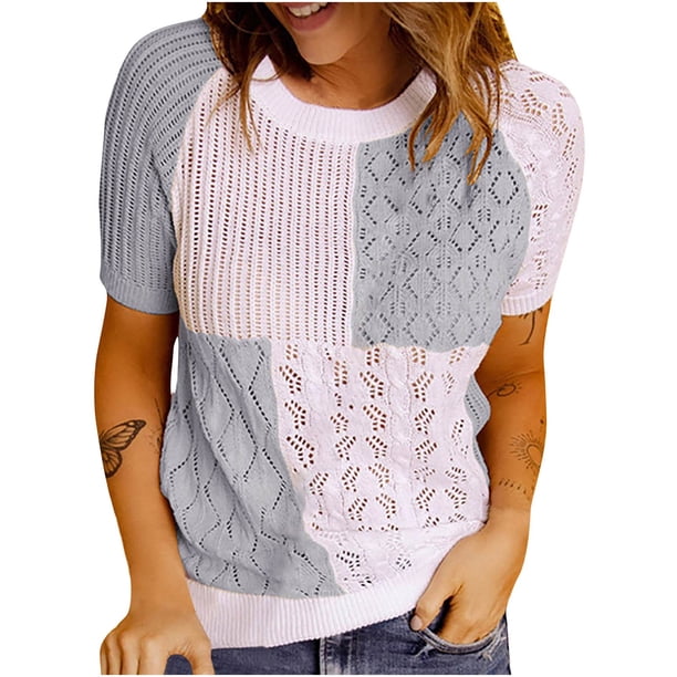 Suéter de manga corta con cuello redondo para mujer Pompotops hkajfhjk468502