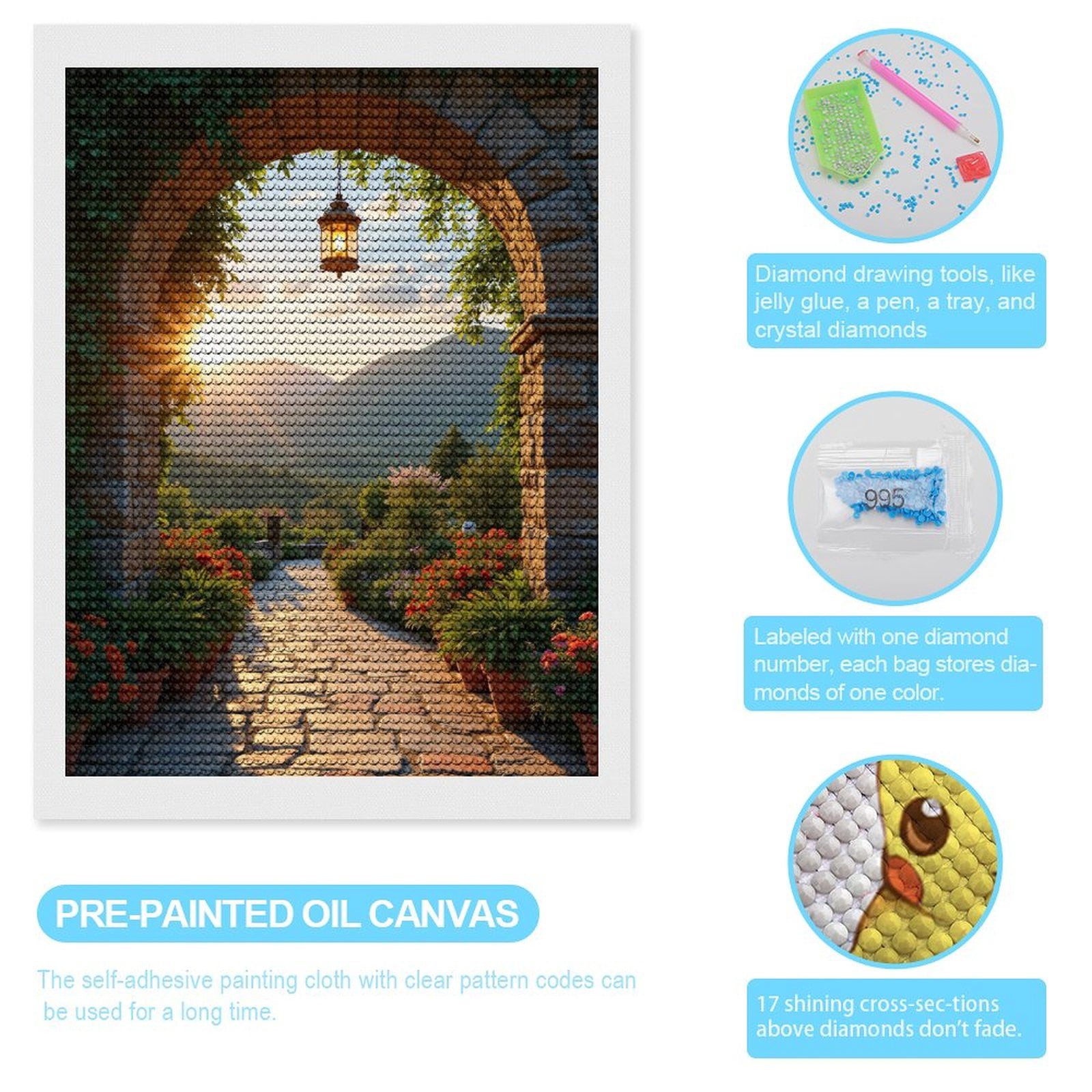 Diamond Art Kits for Adults, Stone Archway Garden Sunset View 5D Diamond Painting Kits for Adults Beginners, DIY Full Drill Diamond Painting, Gem Art and Crafts 12x16