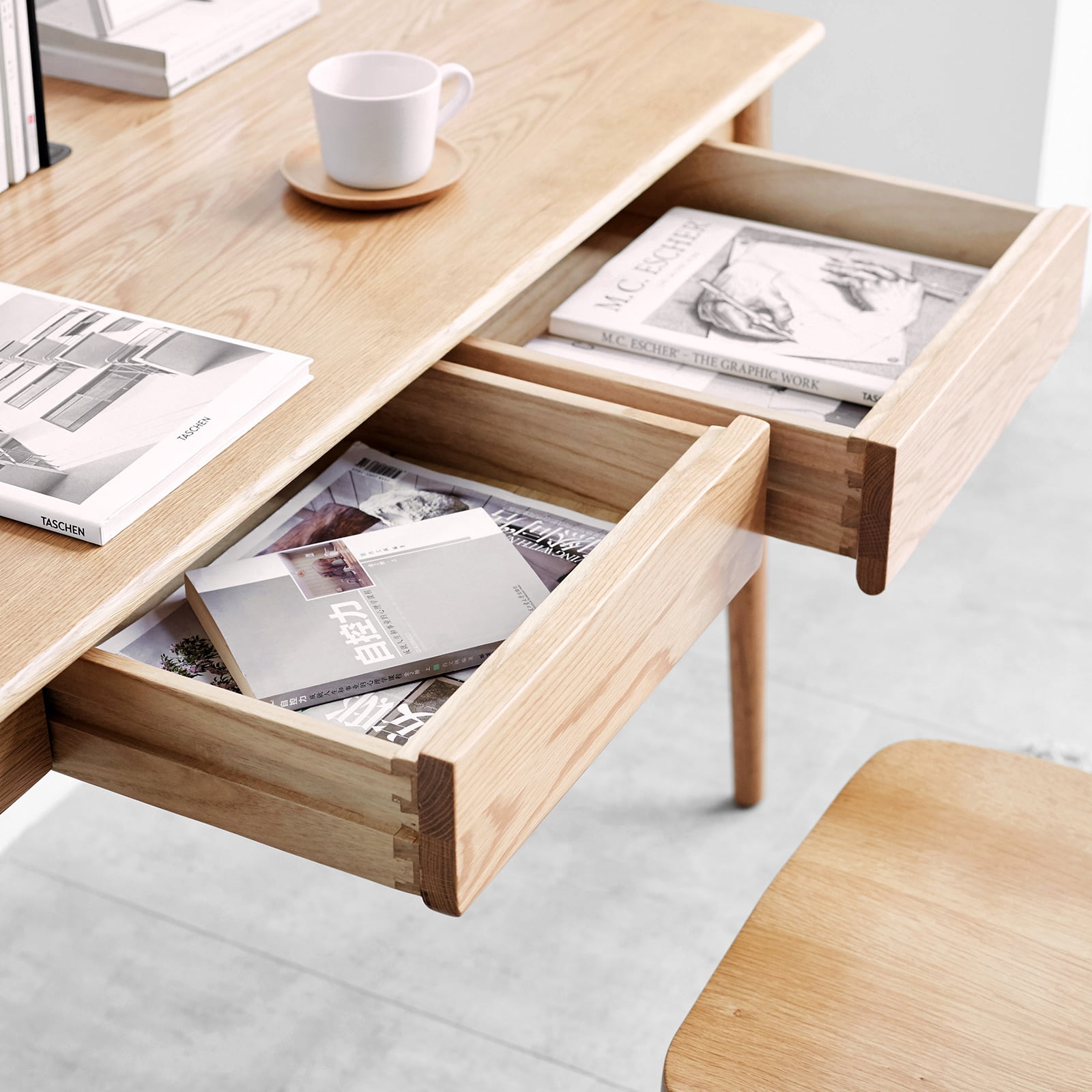 Modern Solid Wood Table with a Storage Drawer, Oak Grain Finish Writing Desk, Slim Computer Desk for Home, Office, Reading Room and Living Room