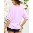 thumbnail image 3 of Doublju Womens Johnny Collar Shirred Short Sleeve Blouse With Plus Size, 3 of 4