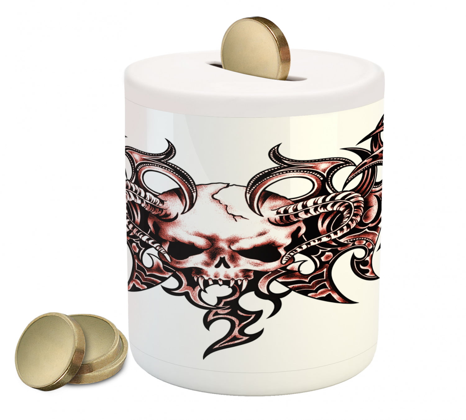 Cool Gold Resin Skull Human Head Money Box Piggy Bank Saving Pot Crafts for Home 