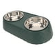 thumbnail image 2 of Los tazones dobles para mascotas evitan resbalones Tazones de agua para alimentos para mascotas de acero inoxidable con soporte decorativo con lazo para perros y gatos Verde oscuro, 2 of 12