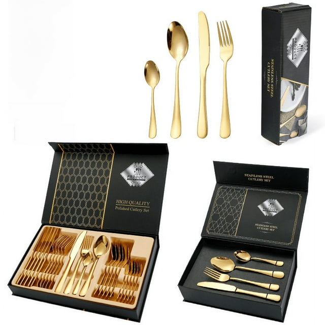 Vajilla de acero inoxidable de 24 piezas, juego de cuchillo y tenedor para carne occidental, caja de regalo, juego de vajilla con cuchillo, tenedor y cuchara