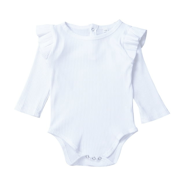 Faithtur Baby Boy Girl Long Sleeve Romper Ruffled Solid Color Bodysuit