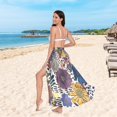 thumbnail image 6 of FORMRS Womens Long Sarong Beach Wrap Semi-Sheer Bikini Skirt Bathing Swimsuit Cover Up, Blue Flowers, 6 of 7