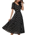 thumbnail image 6 of PBFRDSJ Women's V Neck Polka Dot Midi Dress Short Sleeve Waist Flared A Line Dress 50s Cocktail Dress Sizes M-3XL, 6 of 6