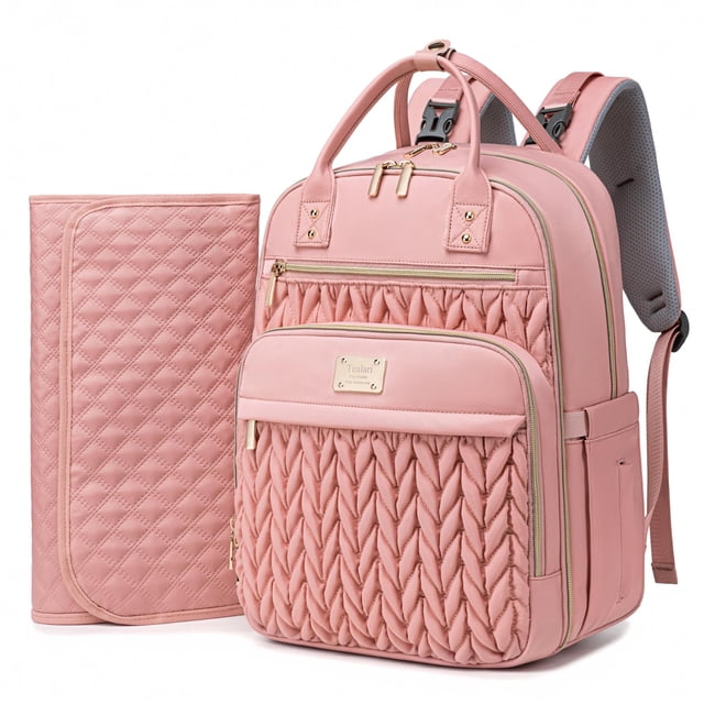 Mochila para pañales Tealari, elegante, impermeable, de viaje, rosa