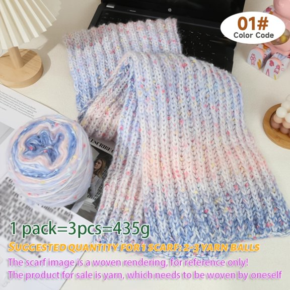 Colorful Rainbow Bean Bean Alpaca Knitting Chunky Yarn Gradient Long Section Dyed Scarf Yarn for Handmade Knitting Men And Women Scarves, Sweaters, Coats, And Hat Yarn Material Line 3pcs/Pack