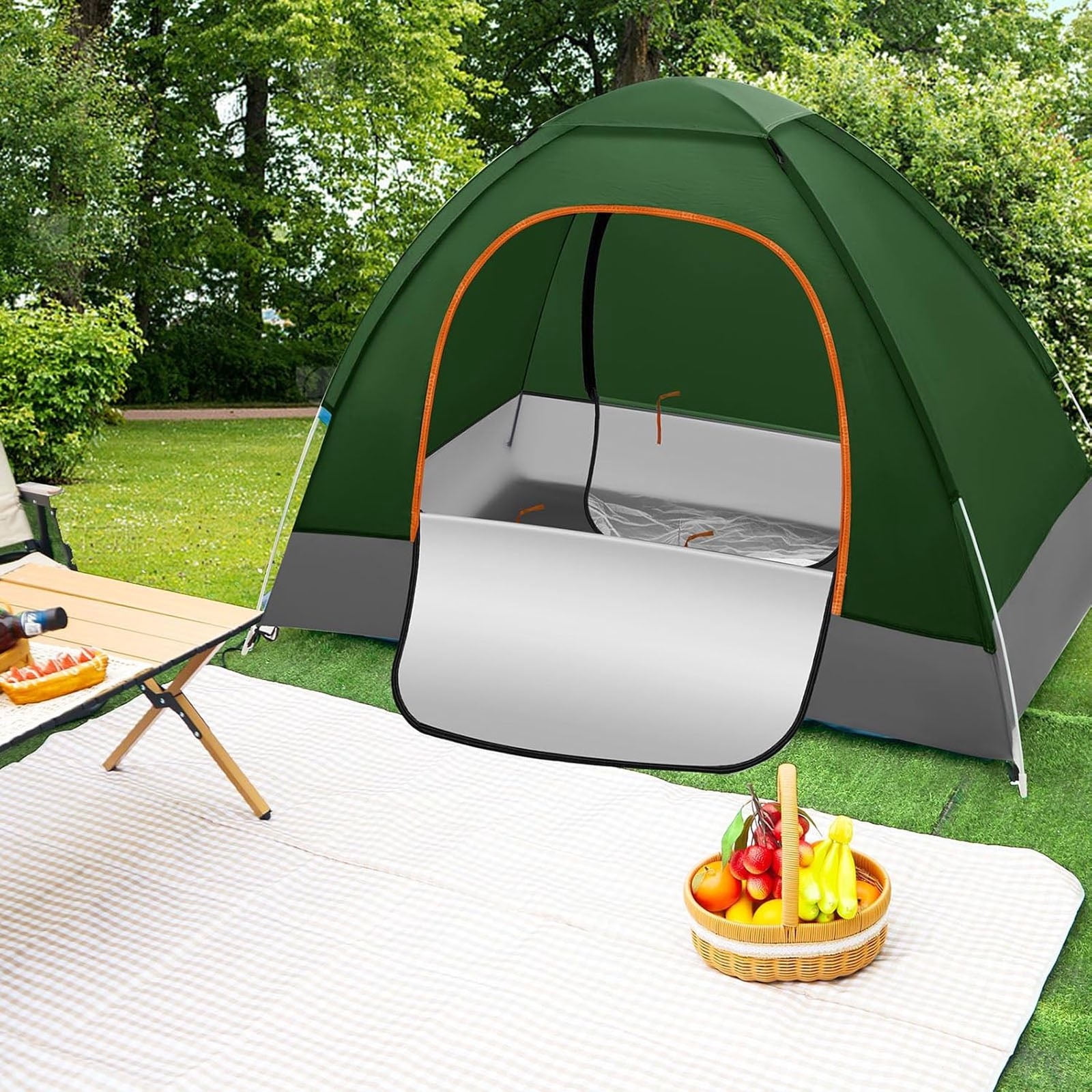 Outdoor Camping Tent, 1-2 Person Folding Pop up Tent, Easy Setup & UV Protection, Waterproof Lightweight Backpacking Dome Tents for Family, Hiking, Outdoor, Travel, Picnic, Green