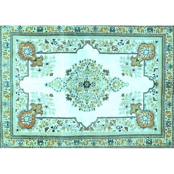 Ahgly Company Indoor Rectangle Medallion Light Blue Traditional Area Rugs, 6' x 9'