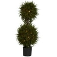 thumbnail image 3 of Nearly Natural 40" Cedar Double Ball Artificial Topiary with Lights, Green, 3 of 8