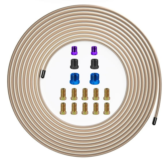 MuHize 1/4 Copper-Nickel Brake Line Tubing - 25 Ft. 1/4 Inch Copper Nickel Hydraulic Tube with 16 Fittings, 1/4 Brake Line Replacement Kit (2023 New)