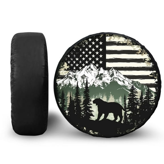 Yuyamidu Bear Spare Tire Cover American Flag Wheel Protectors Camo Hunting Tough Tire Cover Universal Tyre Covers for RV Camper Travel Trailer SUV Truck