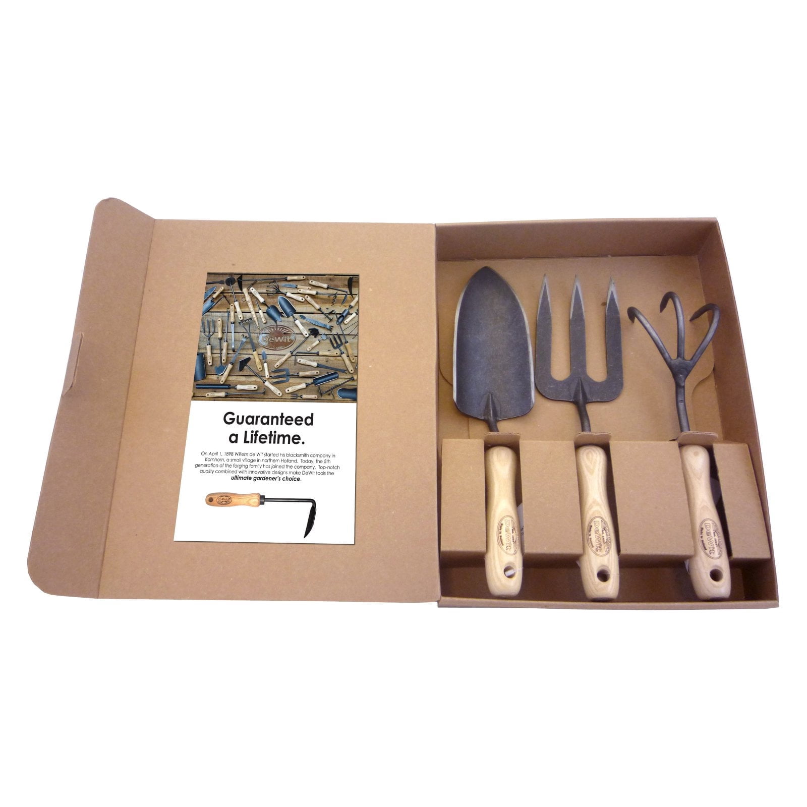DeWit 31-3333 3 Piece Garden Essential Tool Kit, Trowel, Hand Fork, and 3 Tine Cultivator in Gift Box
