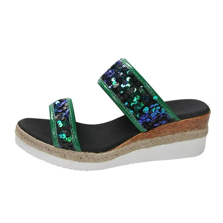 

WNVMWI Sandals Women Womens Slippers Summer Keen Sandals for Women Green Shoes Slippers Flip Flops Large Size Sequined Wedge Heel Fashion Sandals New Summer Women s Slippers One Word Temperam Size 37