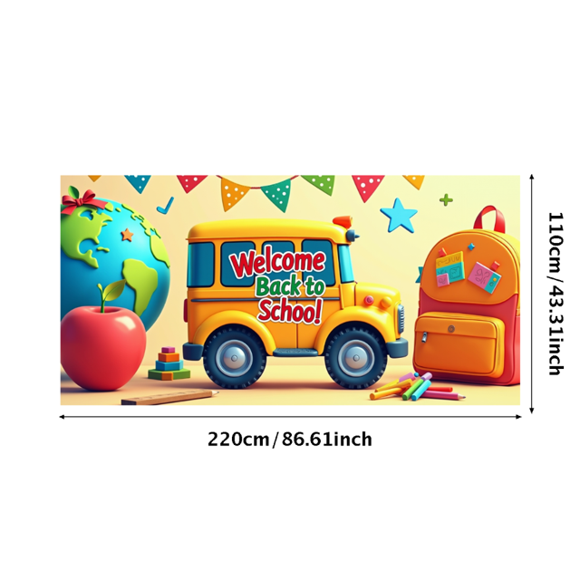 Colorful Welcome to School Banner with School Bus Backpack Apple Elements Backdrop Party Decorations for Classroom Decor School Events Back - to - School Parties Photo Backdrops