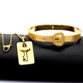 thumbnail image 4 of Uloveido Key to My Heart Shield Key Pendant Necklace and Cubic Zirconia Lock Bracelet Distance Jewelry Set Couples Y474 (Gold), 4 of 7