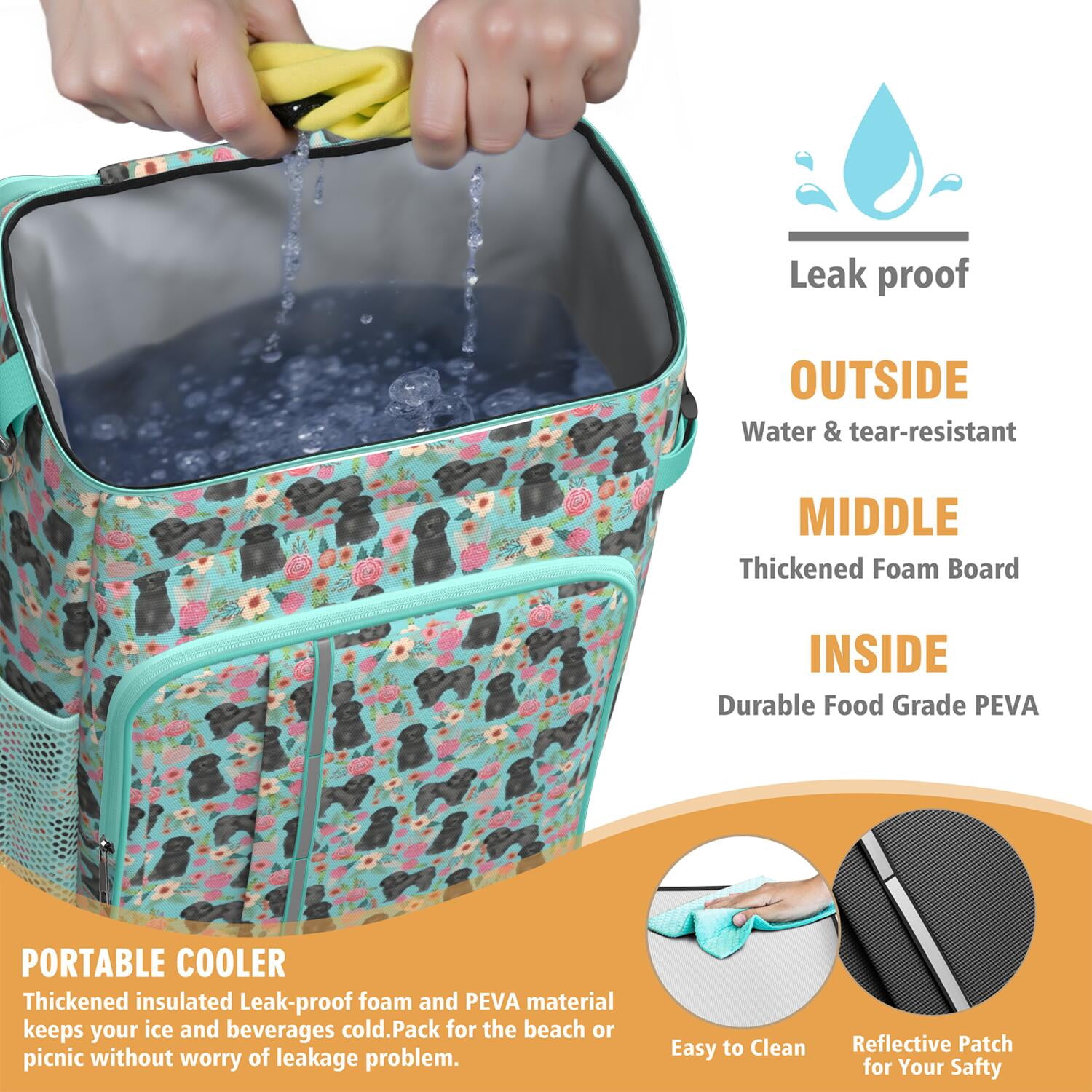 Travel Cooler Bag - Bichon Dog Blue Florals Camping Beer Cooler Backpack with Bottle Opener- Waterproof Insulated Picnic Backpacks - Cooler Bag for Beach