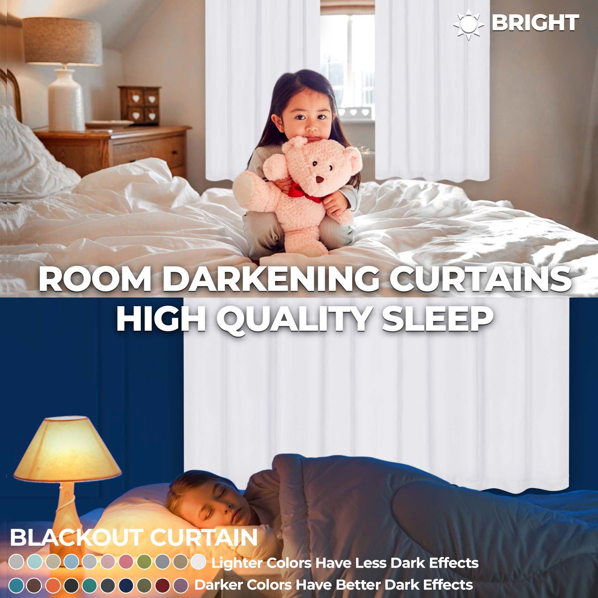 Superior Blackout Solid Light Filtering Grommet Curtain Panel Set, 70" x 96", Snow White