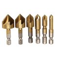 thumbnail image 1 of Juego de 6 brocas avellanadoras, vástago hexagonal, flauta, avellanador, chaflán, punzón central de 90 grados, juegos de herramientas para madera rápida, 1 of 5
