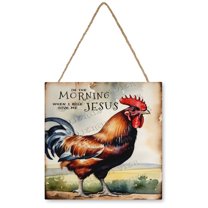 Rooster Decorative Wood Hanging Wood Plaque, Rustic Door Sign, Wall Decor Art, Housewarming Gift 12x12 inches