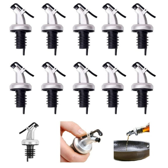 10 PCS Oil Pour Spouts, Olive Oil Vinegar Wine Dispenser with Leak-Proof Cap,Oil Bottle Stopper for Kitchen and Bar