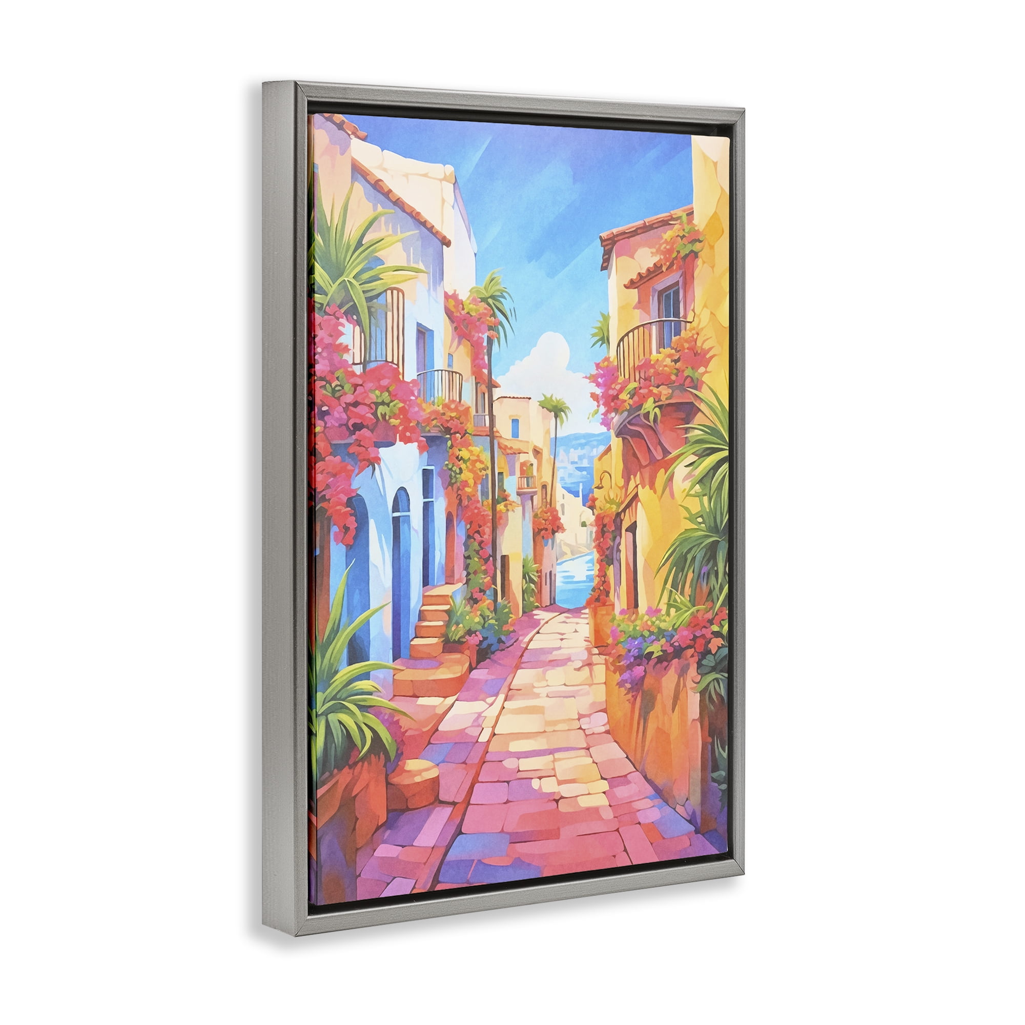 Stupell Industries Mediterranean Moments Scene Scenery Painting Gray Floater Framed Art Print Wall Art, 17 x 25