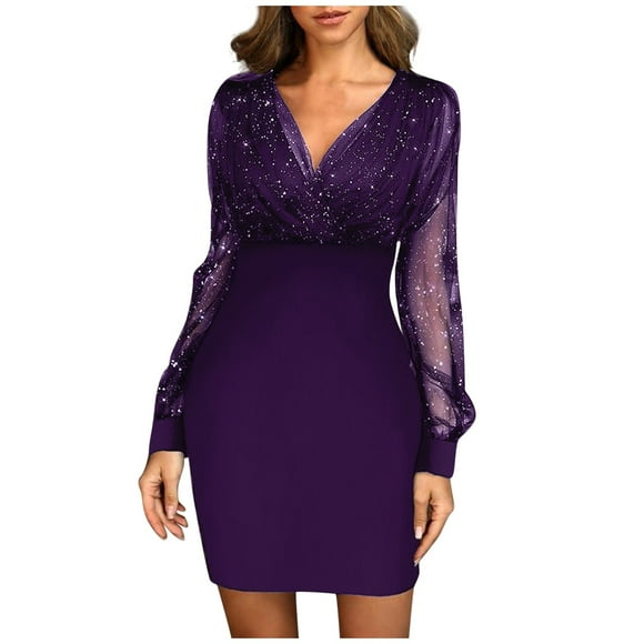 MSJUHEG Wedding Guest Dresses For Women Purple Dress Women Fashion Sequins Sexy New Summer Black Retro Elegant Party Club Dress Women'S Formal Dresses Purple 2Xl