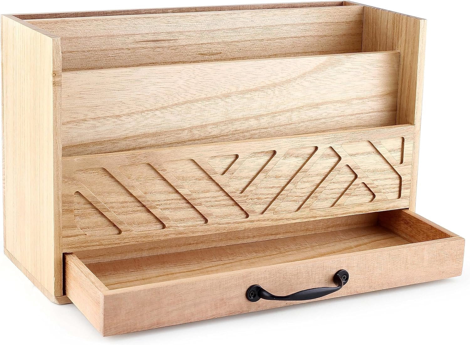 Wood Office Desk Organizers and Storage, Wood Mail Bill Organizer with Drawer for Desktop Organization, Desk Accessories & Workspace Organizers, File Paper Holder Desk Sorter for StorageNatural Wood