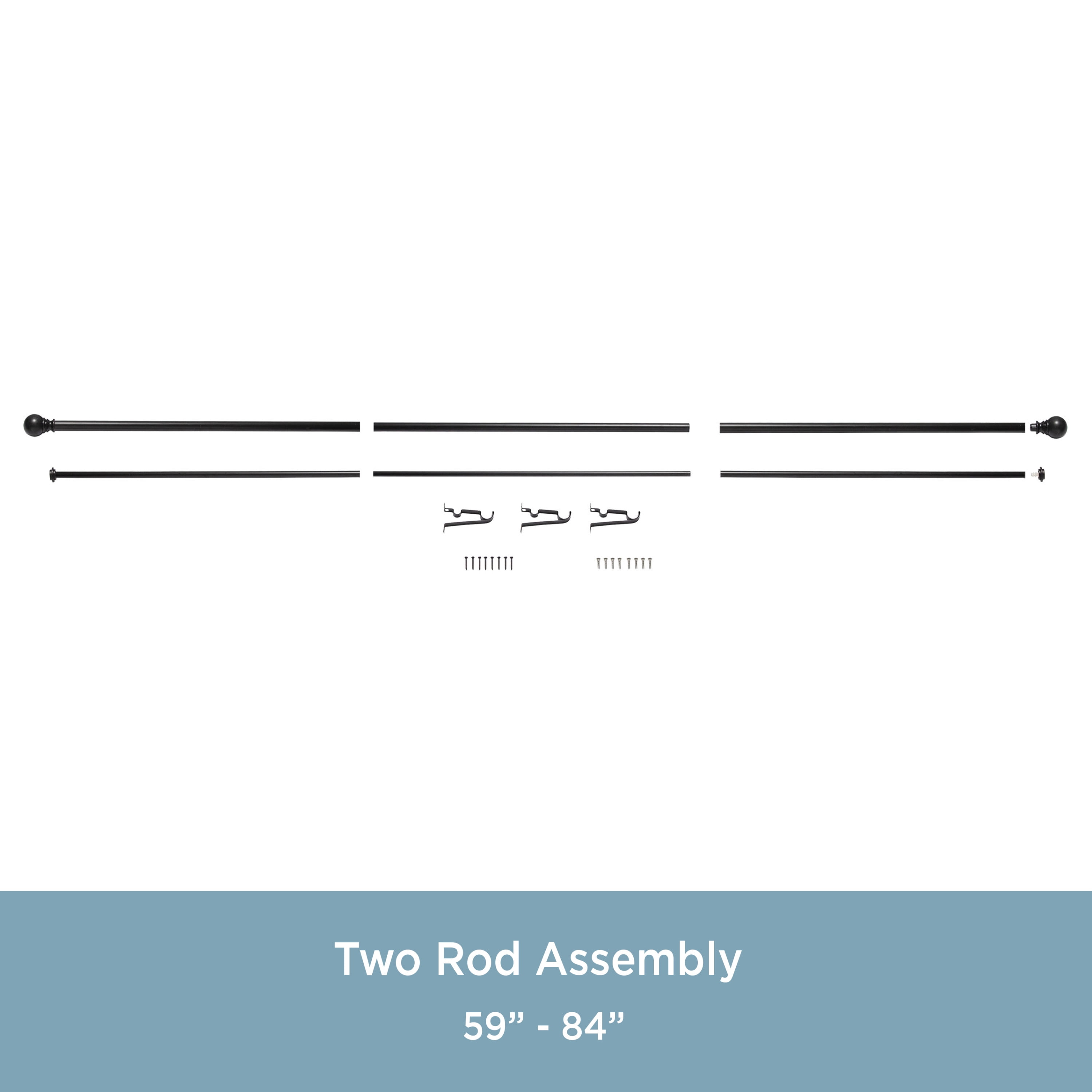 Kenney Layla 30-84" Value Decorative Steel Adjustable Double Curtain Rod, 1" Dia., Black